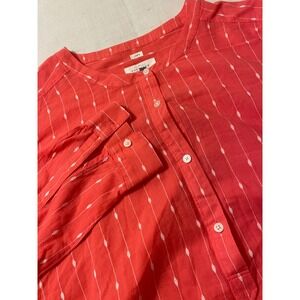 LOFT The Softened Shirt Womens M Coral White Print Long Sleeve‎ Button Down